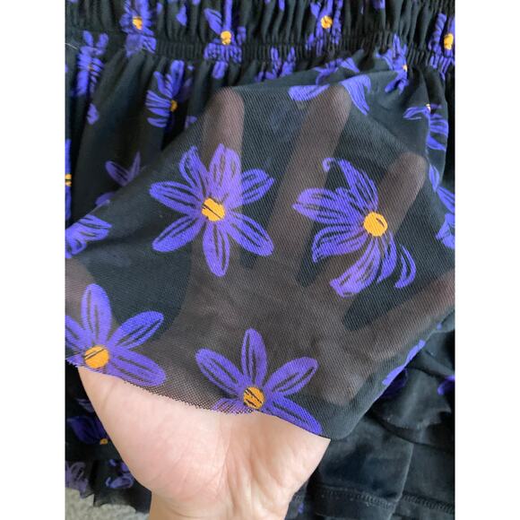 Ava & Viv Top 2X Floral V-Neck Stretch Short Sleeve Flare Blue Black Blouse - Picture 6 of 16